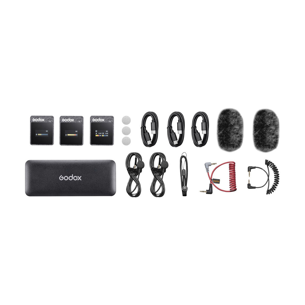 KIT DE DOS MICROFONOS PECHEROS INALAMBRICOS GODOX MOVELINK II M2 PARA CAMARAS Y SMARTPHONES