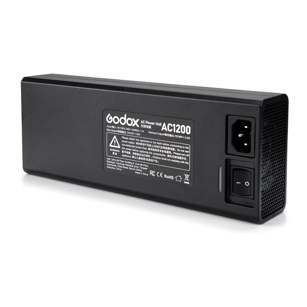 ADAPTADOR DE CORRIENTE GODOX AC1200 PARA FLASH PORTABLE GODOX WITSTRO AD1200PRO DE 1200W CON SISTEMA DE ALIMENTACION