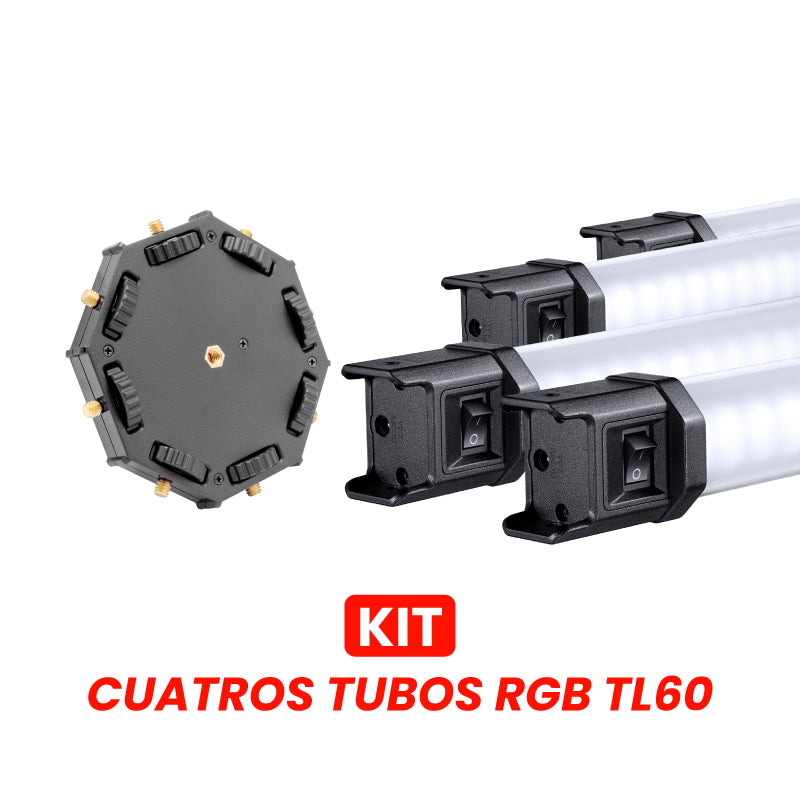 KIT DE CUATRO TUBOS LED GODOX TL60 RGB CON ACOPLADOR PARA OCHO TUBOS LED RGB