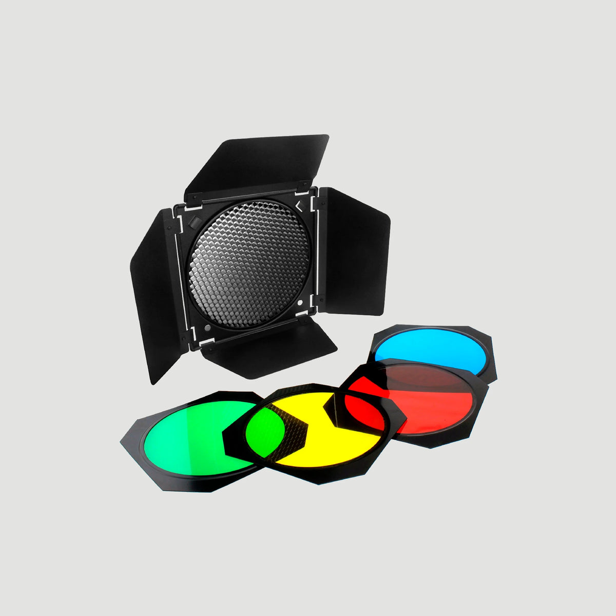 Kit Barndoor Godox con filtros de color para reflectores de Flashes o LEDs estándar de 18 cm