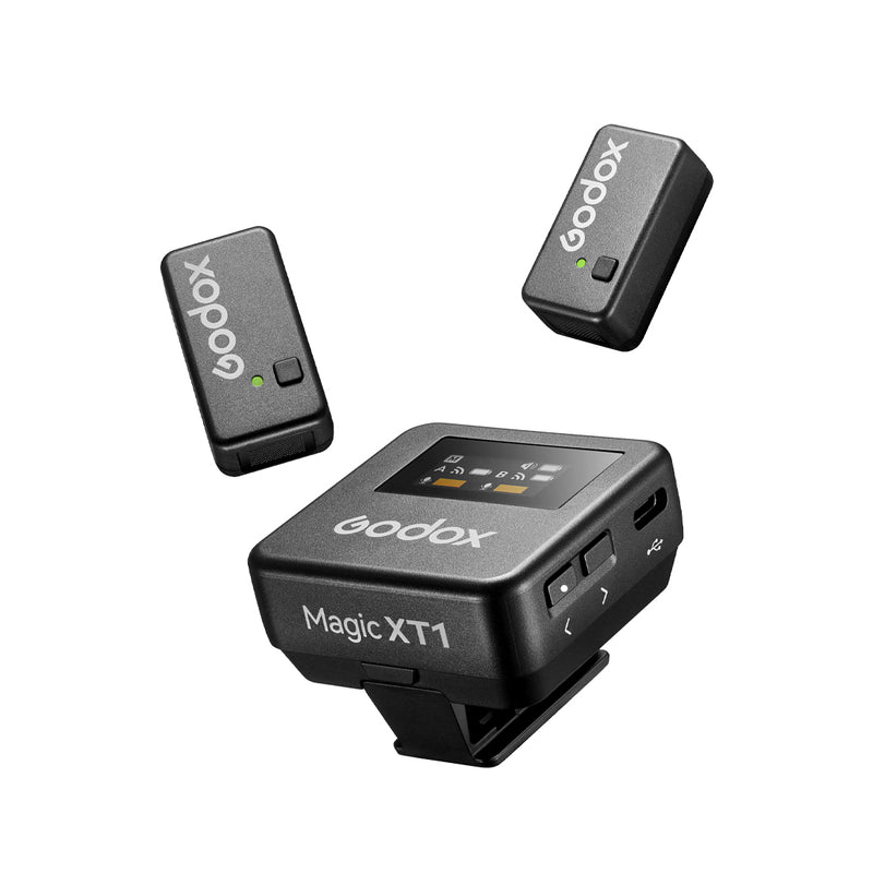 KIT DE DOS MICROFONOS PECHEROS INALAMBRICOS GODOX MAGIC XT1 C PARA CAMARAS Y SMARTPHONES CON ADAPTADOR USB-C