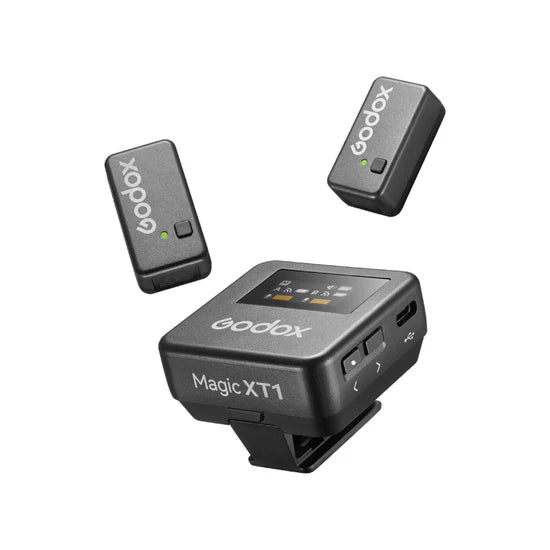 KIT DE DOS MICROFONOS PECHEROS INALAMBRICOS GODOX MAGIC XT1 C PARA CAMARAS Y SMARTPHONES CON ADAPTADOR USB-C