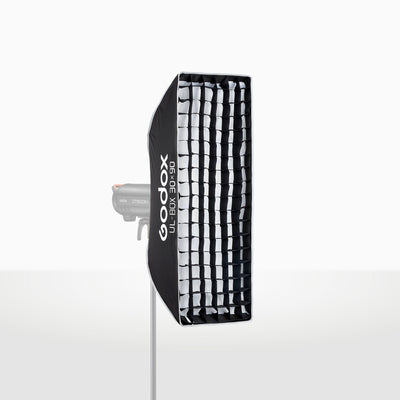 Softbox Godox rectangular UL-BOX-3090 de armado rápido de 30 x 90 cm con grilla y anillo adaptador de montura Bowens