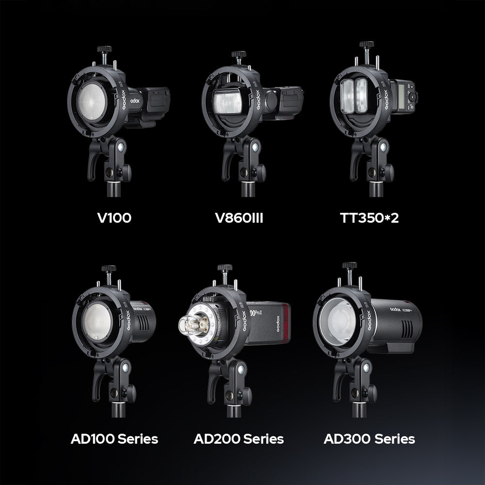 Adaptador a Bowens Godox S3 para Flashes o LEDs con Cabezal Redondo o Rectangular