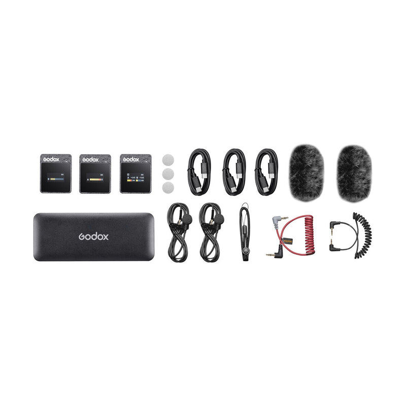 KIT DE DOS MICROFONOS PECHEROS INALAMBRICOS GODOX MOVELINK II M2 PARA CAMARAS Y SMARTPHONES