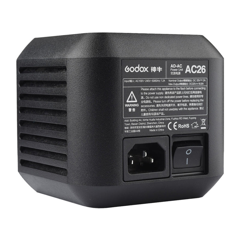 ADAPTADOR DE CORRIENTE GODOX AC-26 PARA FLASH PORTABLE GODOX WITSTRO AD600PRO DE 600W PORTATIL Y TODO EN UNO