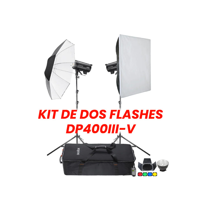 KIT DE DOS FLASHES DE ESTUDIO GODOX DP400III-V DE 400W CON LUZ DE MODELADO