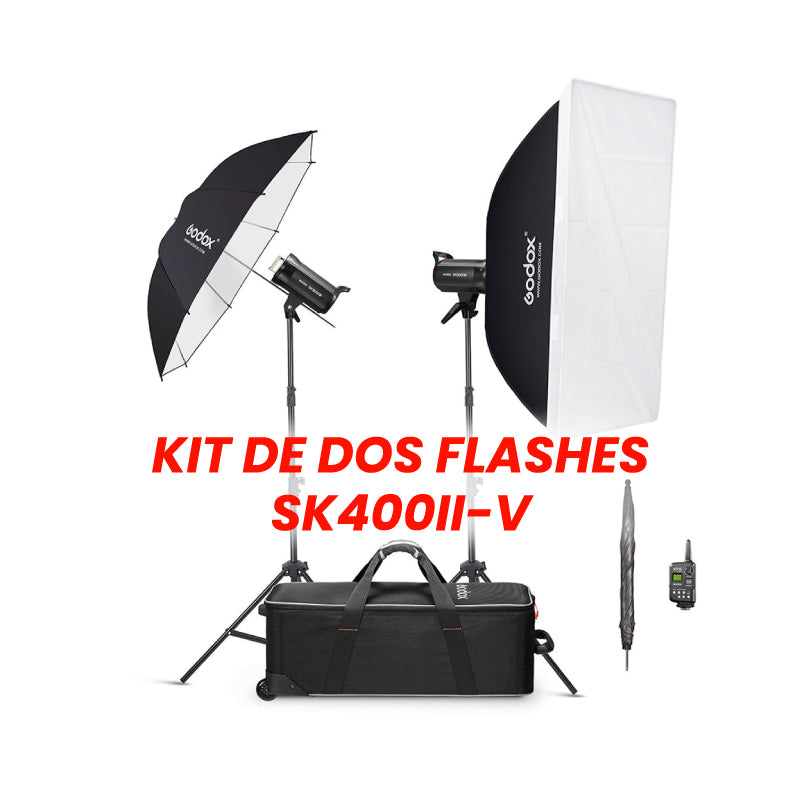 Kit de dos Flashes de Estudio Godox SK400II-V de 400W con Luz de Modelado